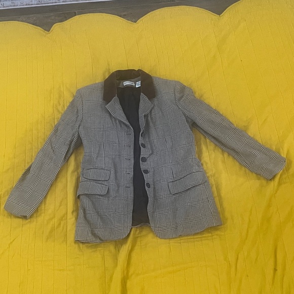 Ann Taylor Brown, Tan & black  Plaid Blazer with wool collar & 100% cotton linin - Picture 2 of 13